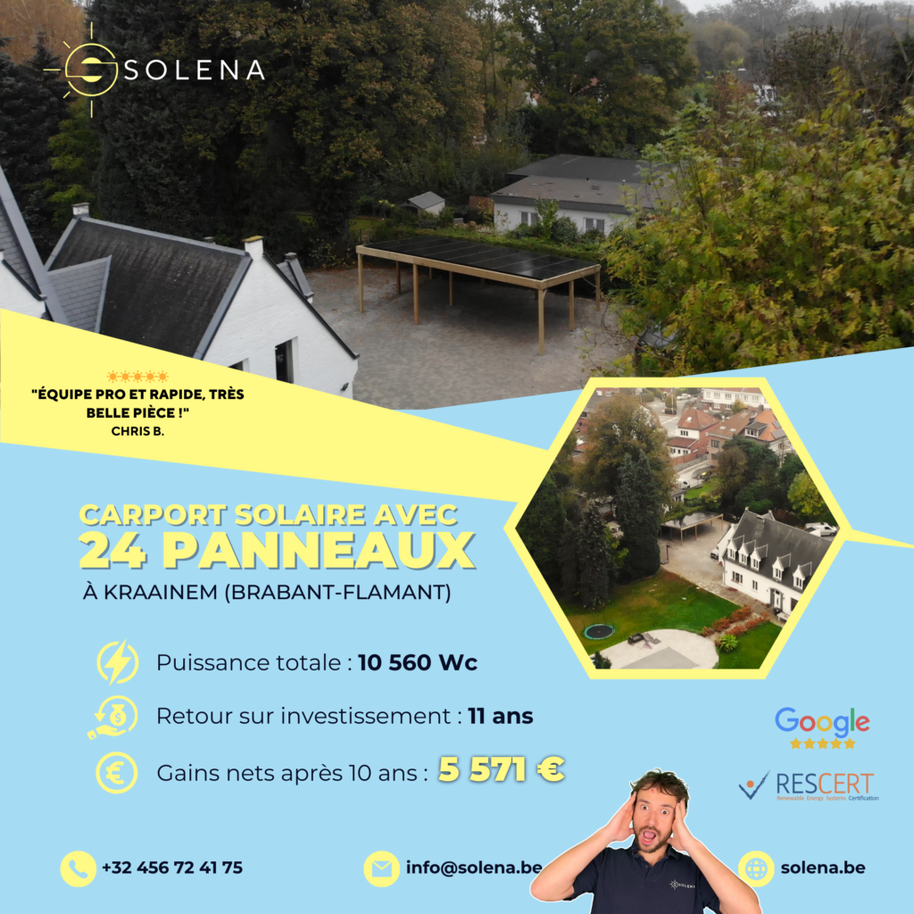 Installation carport solaire photovoltaique bruxelles Kraainem
