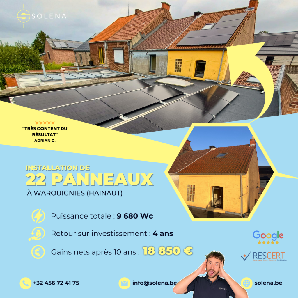 Installation panneaux solaires photovoltaique Hainaut Warquignies
