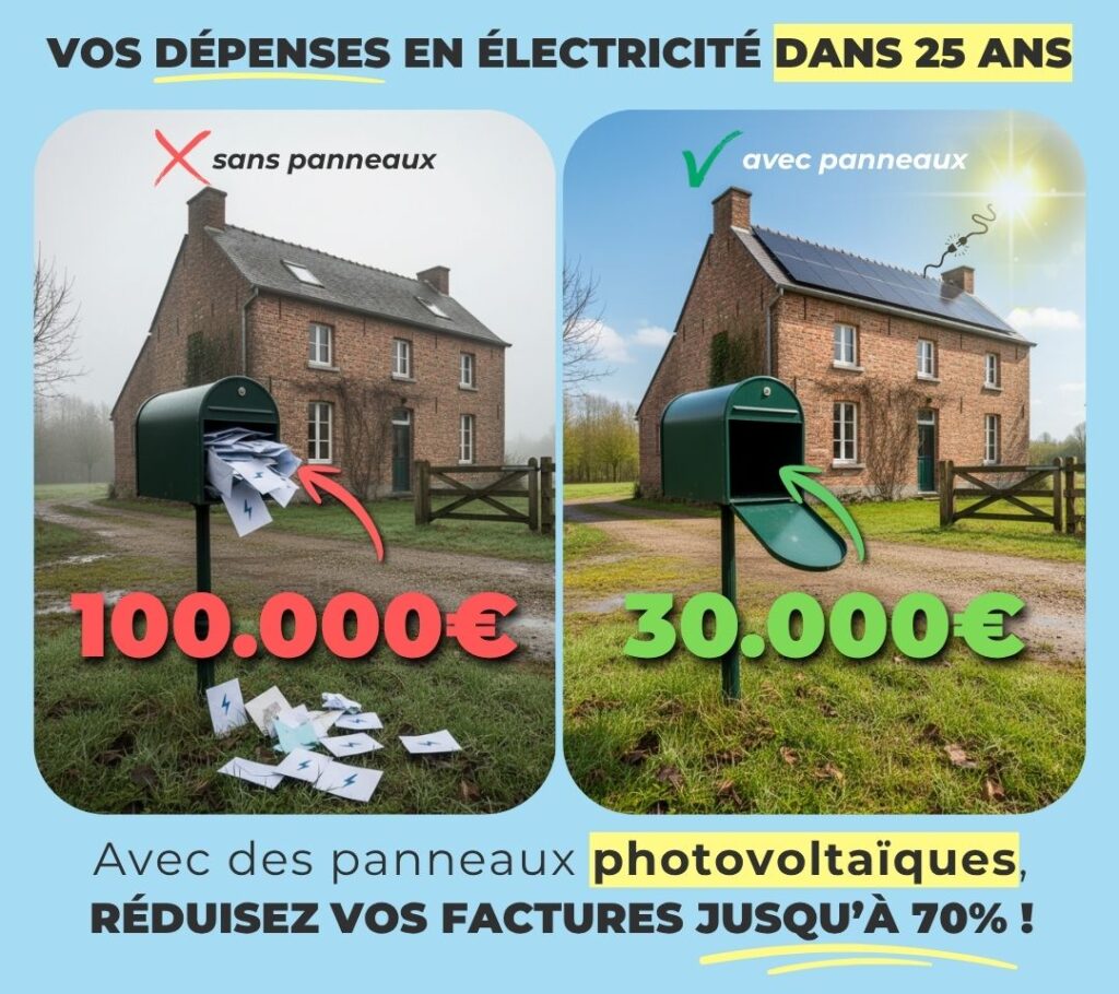 Dépenses électricité dans 25 ans avec et sans PV