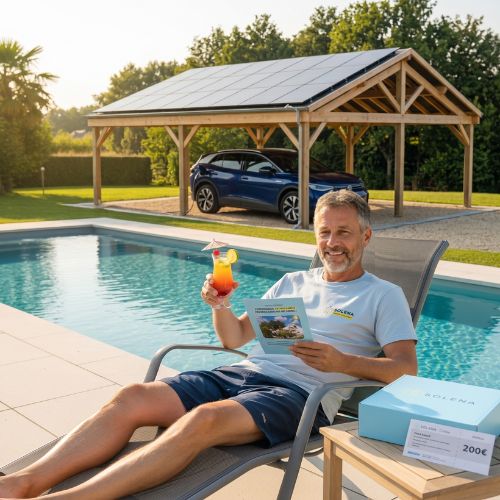 Client heureux carport solaire Solena